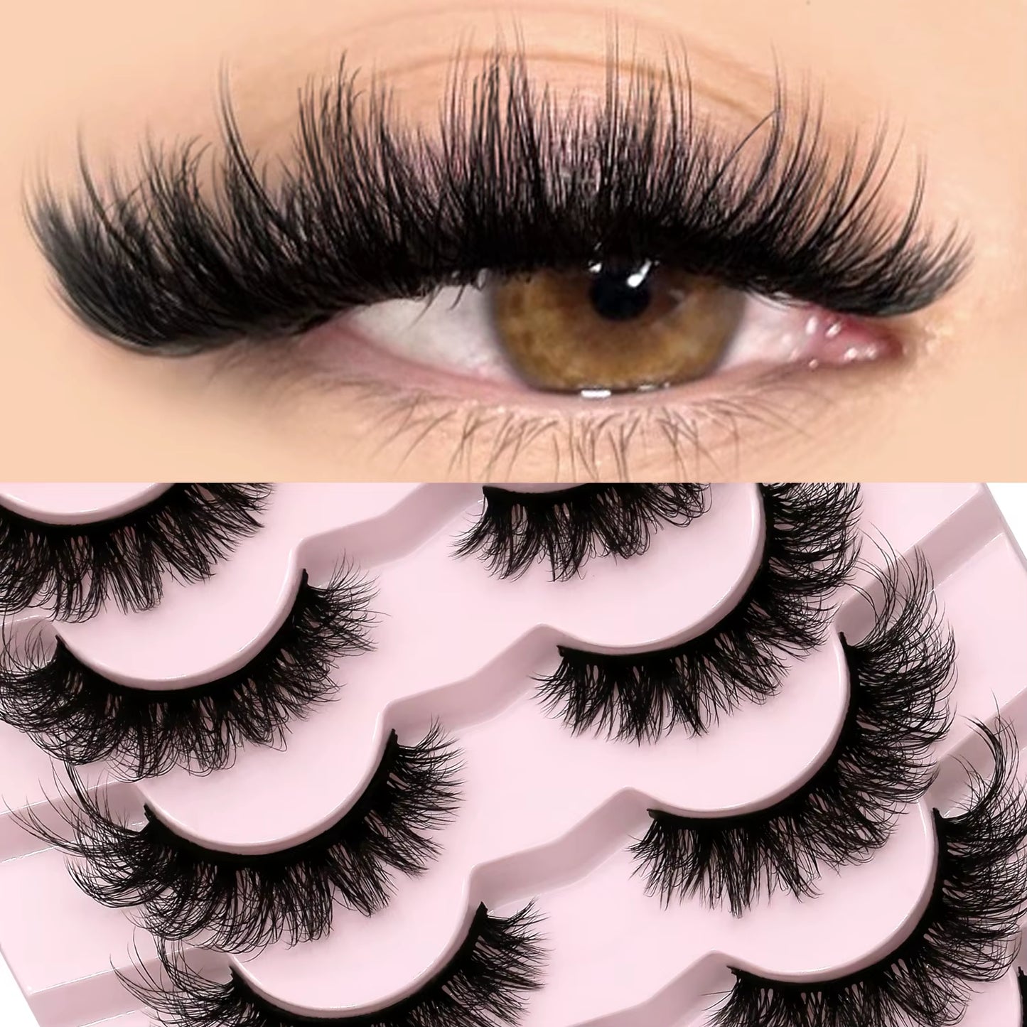 3D Mink Lashes Cat Eyelashes Fluffy Wispy Volume Lashes Natural Feathery Effect Lightweight Flexible Band Fake Lashes