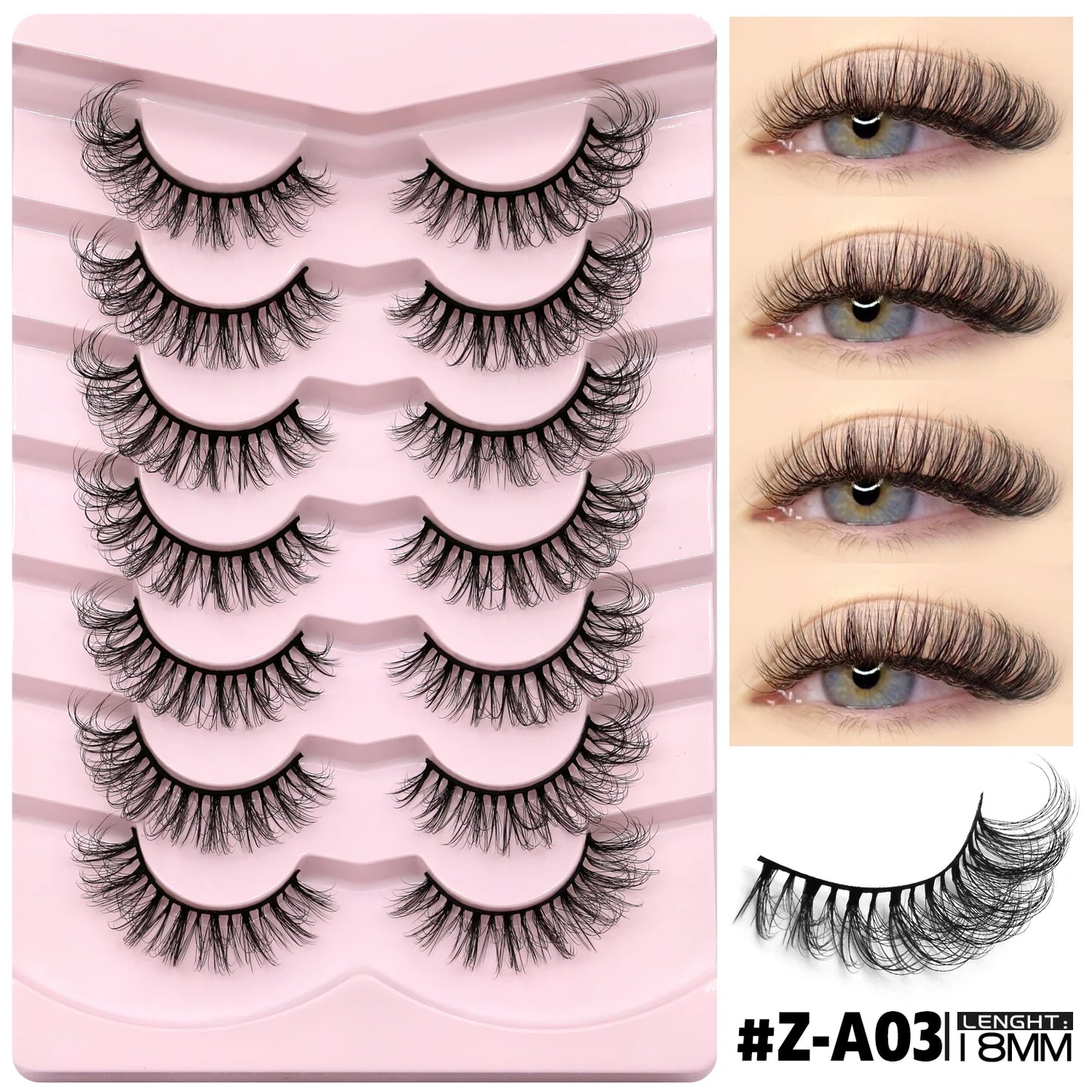 3D Mink Lashes Cat Eyelashes Fluffy Wispy Volume Lashes Natural Feathery Effect Lightweight Flexible Band Fake Lashes