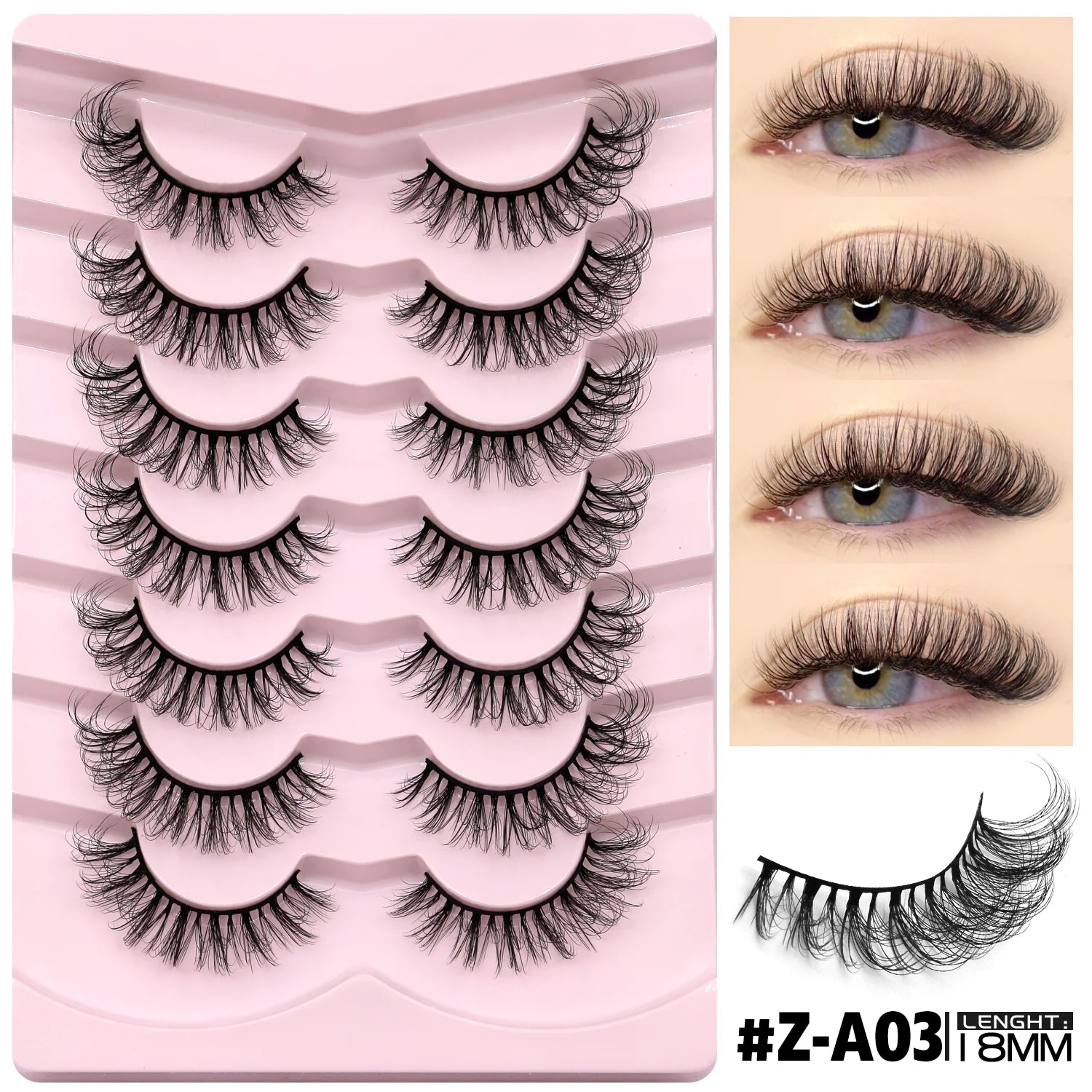 3D Mink Lashes Cat Eyelashes Fluffy Wispy Volume Lashes Natural Feathery Effect Lightweight Flexible Band Fake Lashes