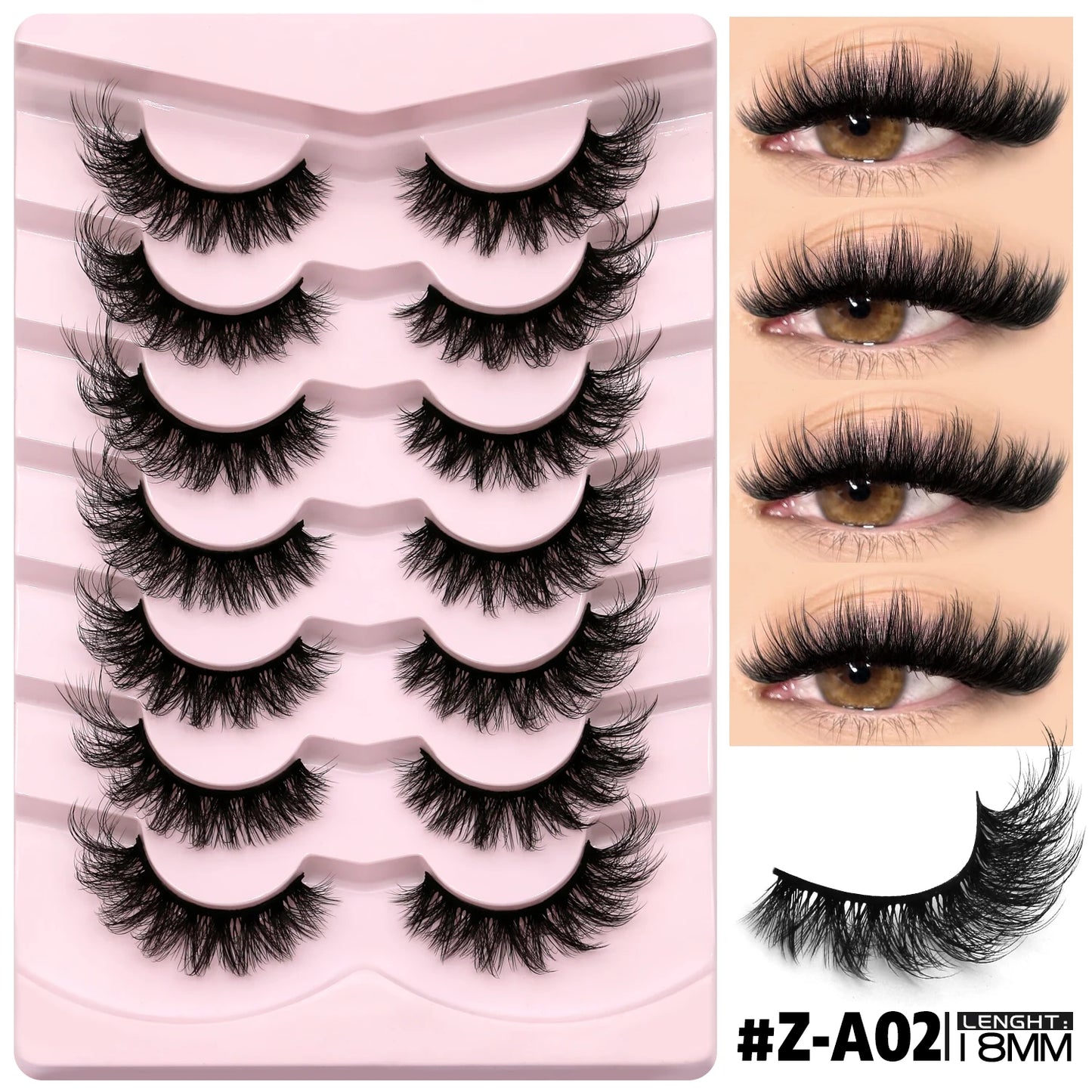 3D Mink Lashes Cat Eyelashes Fluffy Wispy Volume Lashes Natural Feathery Effect Lightweight Flexible Band Fake Lashes